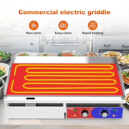29’’ * 16’’ Commercial Electric Countertop Griddle -110V Flat Top Griddles w/ 122-572°F Adjustable Temperature and Non-Stick, 3000W Stainless Steel Electric Griddle w/ 10mm Thick Cast Iron - size: 29 INCH