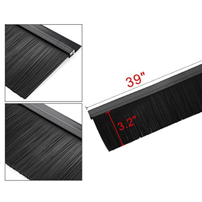 uxcell Door Bottom Sweep H-Shape Aluminum Alloy Base with 3.2-inch Black Nylon Brush 39-inch x 4-inch - color: Black, size: 39.37" x 3.2"