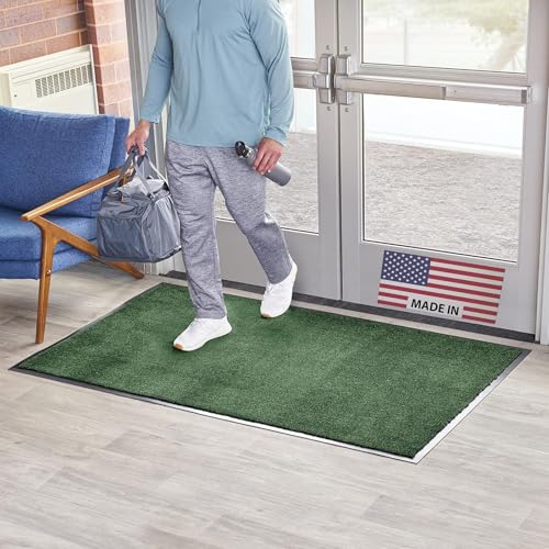 Consolidated Plastics Economy Indoor/Outdoor Entrance Floor Mat with Non-Slip Vinyl Backing, Absorbs Water, 18 Oz Heavy Duty Carpet Rug Commercial Grade (3' x 4', Green) - color: Green, size: 3' x 4'