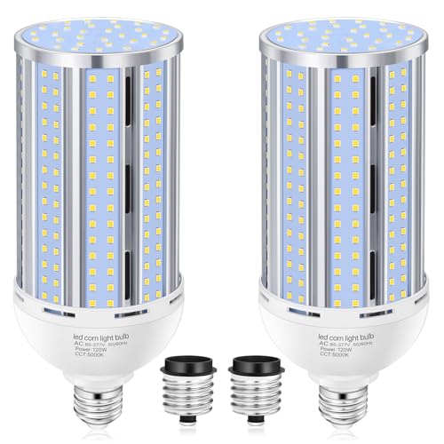 XYCN 2 Pack 120W Corn LED Light Bulb Fanless,5000K Daylight(1200 Watt Equivalent) E26/E39 Large Mogul Base LED Cob Lamp 15,800LM for Outdoor Indoor Garage Warehouse Factory Workshop Street Backyard - size: 120W 2pack corn bulb