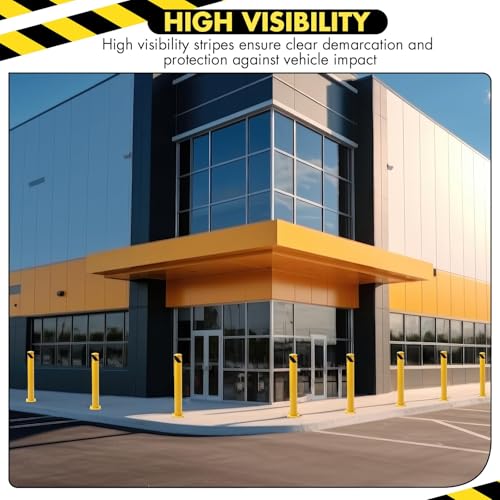 48" Safety Bollard Post, 4.5" Diameter Heavy Duty Steel Security Post, High Visibility Yellow Parking Barrier with Anchor Bolts & Installation Kit for Driveway, Garage, or Parking Lot