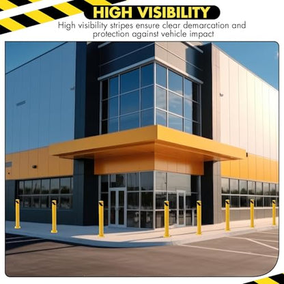 48" Safety Bollard Post, 4.5" Diameter Heavy Duty Steel Security Post, High Visibility Yellow Parking Barrier with Anchor Bolts & Installation Kit for Driveway, Garage, or Parking Lot