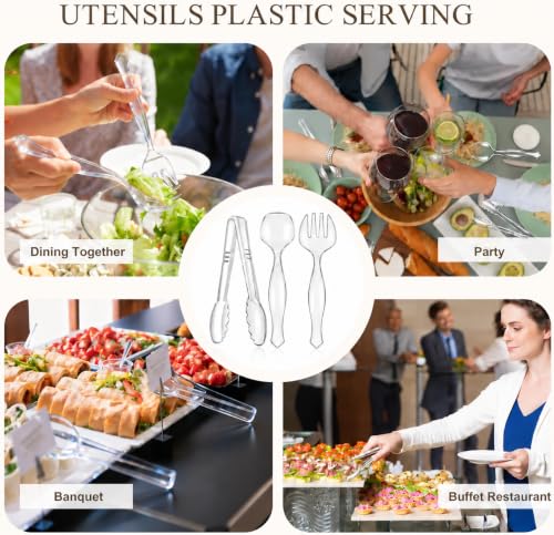 Mwellewm 24Pcs Plastic Serving Utensils Set, Disposable Spoons Tongs Forks - color: Clear Style 2, size: 24 Pcs