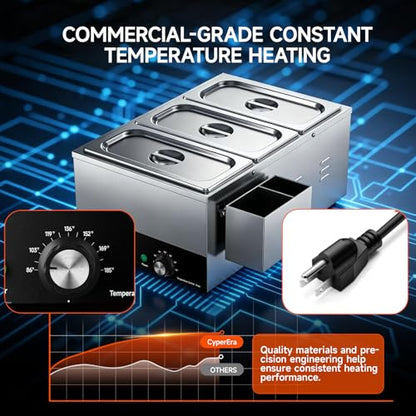 3Pan Commercial Food Warmer, 19QT Buffet Servers and Warmers 1200W