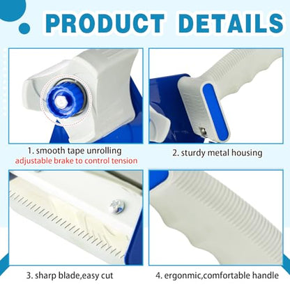 WILLBOND 3 Inch Wide Tape Gun, 4 Pack, Blue - color: Blue