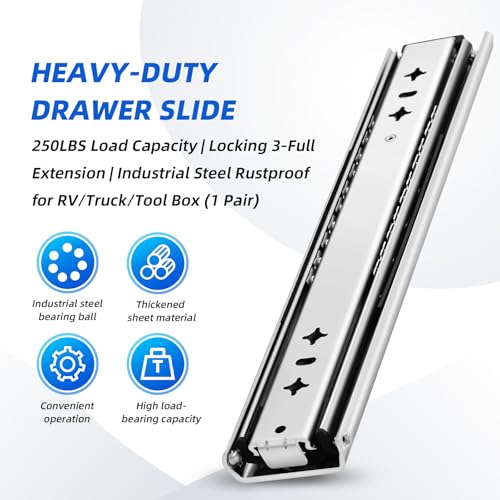 Heavy Duty Drawer Slides (Load:250 lb (No Lock) -W:53mm, 16 Inch) - size: 16 Inch, style: Load:250 lb (No lock) -W:53mm