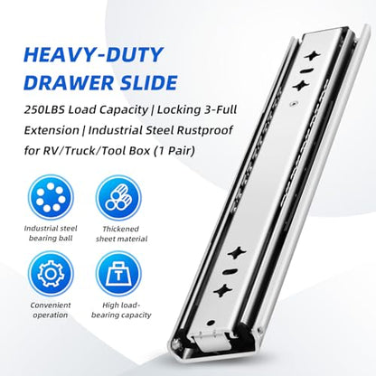 Heavy Duty Drawer Slides (Load:250 lb (No Lock) -W:53mm, 16 Inch) - size: 16 Inch, style: Load:250 lb (No lock) -W:53mm