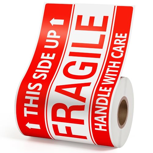 3 × 5 Inch Fragile Stickers Waterproof This Side Up Stickers Strong Adhesive Fragile Labels for Shipping Moving (100 PCS, 1 Roll) - size: 3" × 5", style: 1 Roll-100 PCS This Side Up