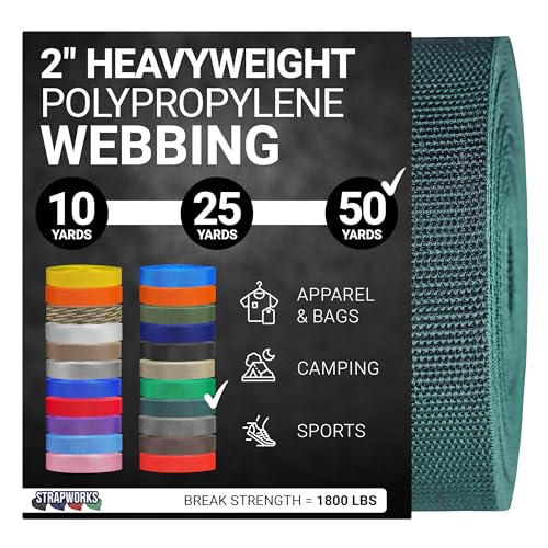 Strapworks Heavyweight Polypropylene Webbing - Heavy Duty Poly Strapping for Outdoor DIY Gear Repair, 2 Inch x 50 Yards - Forest Green - color: Forest Green, size: 2" x 50 yard