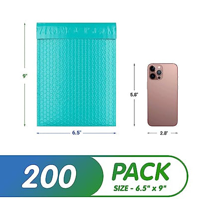 Poly Bubble Mailers, 6.5 x 9 Inch Teal Padded Mailers, Self Seal Shipping Envelopes, Lightweight Poly Mailer Bags, Waterproof Mailing Bags, Pack of 200 - color: Teal, size: 6.5" x 9" / 200 Pack