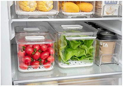 SANNO Produce Saver Containers for Refrigerator - Stackable Kitchen Organizer Keeper Bin, with Removable Drain Tray, Set of 6 - size: 6-Pack