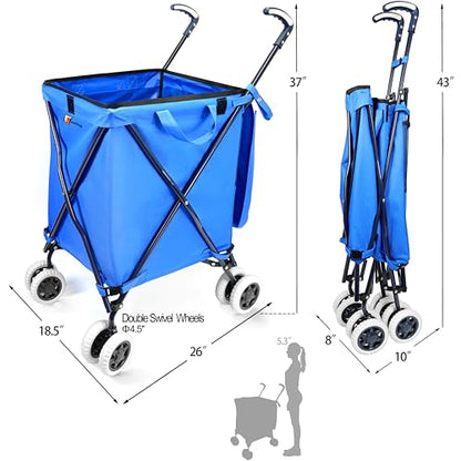 Wellmax Folding Shopping Cart with Canvas Bag & Cover, Holds 120 lb, Blue - color: Blue