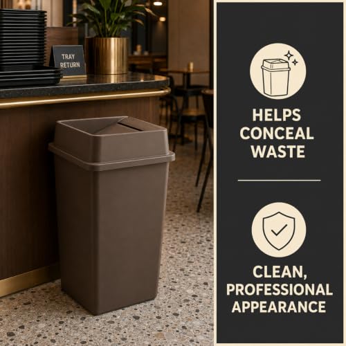 1 Pack Beige 35 Gallon Commercial Garbage Can with Lid, High-Capacity Square Resin Waste Container with Integrated Handles for Restaurant, Office, School and Warehouse - color: Beige, size: 35 Gallon