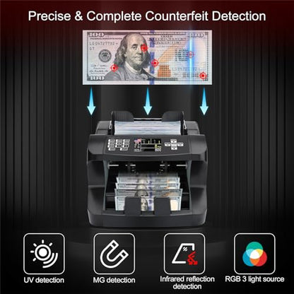 N10 Money Counter Machine Mixed Denomination, Bill Value Counting for US Dollar with UV/MG/IR Counterfeit Detection, Small Business Commercial use