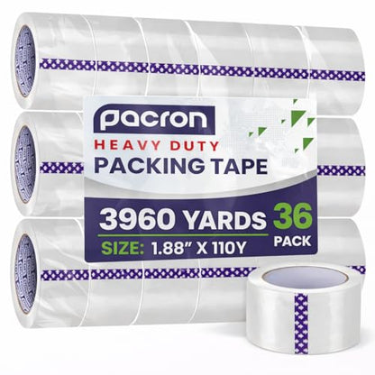 Clear Packing Tape 2 MIL Thick - 36 Heavy-Duty Wrapping Tape - 110-Yard Length, 3960 Total Yards 1.88-Inch Wide Strong Adhesive Rolls for Moving, Office Packaging, Storage Organization & Warehouse - size: 36 Rolls, style: Heavy Duty (1.88 x 110)