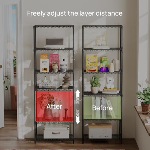 Golpart 6Tier Adjustable Storage Shelves Metal Wire Shelving Standing Shelf - color: Black, size: 6-tier-12"Dx22"Wx69"H
