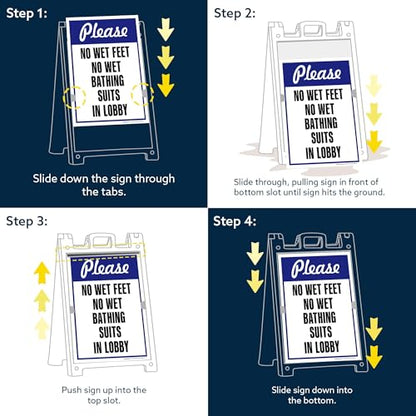 Please No Wet Feet No Wet Bathing Suits In Lobby Folding Floor Sign, 18x24 Inches, Portable A Frame, Made in USA by My Sign Center - size: 18x24 Plastic