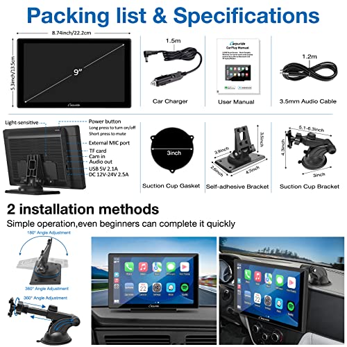Carpuride W901 Pro Portable Carplay & Android Auto with Dula Bluetooth - size: 9.01inch