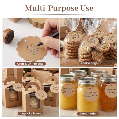 SallyFashion 100PCS Brown Scalloped Round Gift Tags, 2.4 inches - color: 100pc Brown