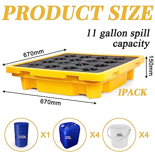 1 Drum Spill Containment Pallet with Drain Anti Slip, 26.4 x 26.4 x 6'' - size: 26.4 x 26.4 x 6 Inches