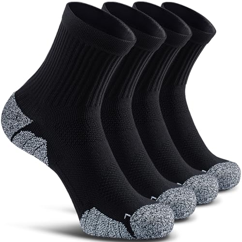 CWVLC Cushioned Compression Sport Quarter Socks for Men Women Youth - color: 4-pairs Black, size: Small