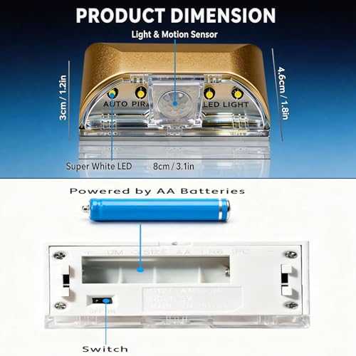 Door Light Small Motion Sensor Light Battery Powered Gold - color: Gold