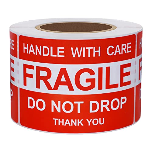 Hybsk Do Not Drop Thank You Fragile Stickers Adhesive Label 300 Per Roll (2x3 inch) - size: 2x3 inch