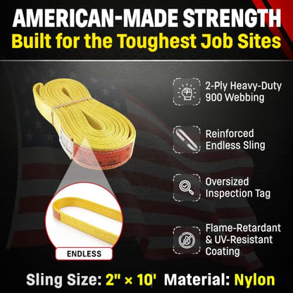 DD Sling 2" x 10' Nylon Endless Lifting Sling – USA Made - size: 2"x10'