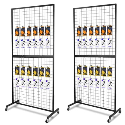 NectaCol Grid Wall Panels, 2 Packs 3'x 6' Grid wall Panels Stand with T-Base, Black Wire Gridwall Display Rack, Craft Show Display Rack, Art Gridwall Display Stand - size: 2 Packs 3'x 6'
