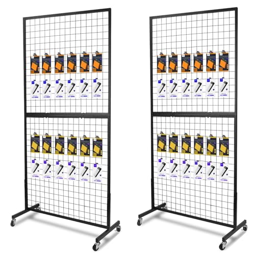 NectaCol Grid Wall Panels, 2 Packs 3'x 6' Grid wall Panels Stand with T-Base, Black Wire Gridwall Display Rack, Craft Show Display Rack, Art Gridwall Display Stand - size: 2 Packs 3'x 6'