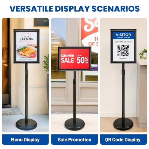 3 Pack 8.5x11 Inch Sign Holder Stand, Adjustable Pedestal Sign Stand, Heavy Duty Floor Standing Sign Holder, Aluminum Snap Open Frame Poster Stand, Vertical & Horizontal Display (Black) - color: Black, size: 8.5"x11"-3Pack