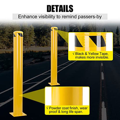 Safety Bollard, 48 Inch Height Yellow Steel Bollard Post, 4.5 Inch Diameter Pipe Safety Post, Durable Steel Safety Bollard Fits for Traffic Sensitive Area - size: 48x4.5