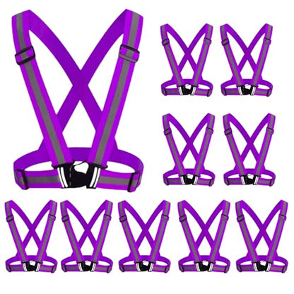 Reflective Strap Safety Vest Gear - 2-10 Pack Adjustable High Visible Reflective Running Gear for Women Men Night - color: Greenx5+orangex5