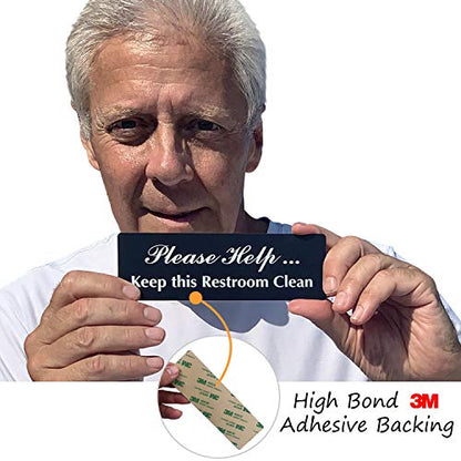 SmartSign 'Please Help Keep This Restroom Clean' Door Sign, 2" x 6", 20 mil Thick Anodized Aluminum Material, Strong Adhesive Backing, Waterproof, Sealed Legend, Black and Silver, Pack of 1, USA Made - color: Please Help Keep This Restroom Clean