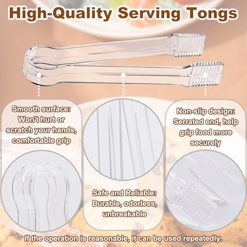 10Pcs Clear Plastic Serving Tongs, 6.3 Inches Small Disposable