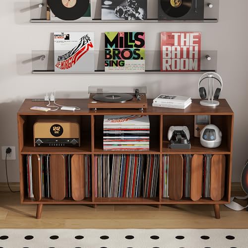 Oubayajia Large Record Player Stand, Vinyl Record Storage Holder, Walnut