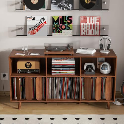 Oubayajia Large Record Player Stand, Vinyl Record Storage Holder, Walnut