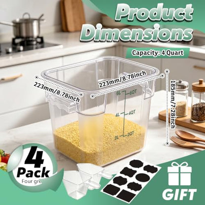 4 Pack 6QT Commercial Clear Food Storage Containers with Lid, NSF - color: Green, size: 6Qt-4 Pack