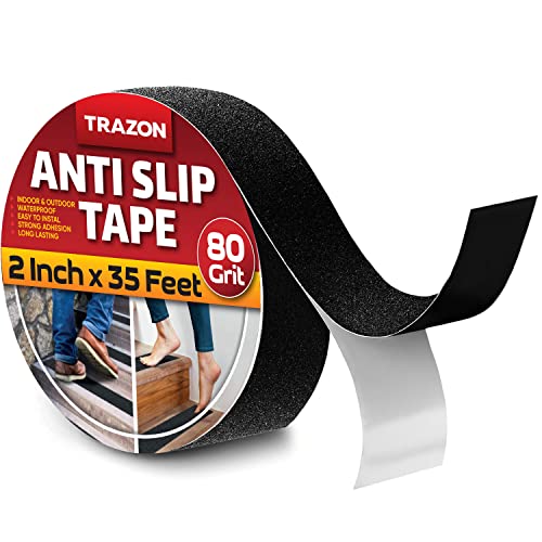 Grip Tape - Heavy Duty Anti Slip Tape for Stairs Outdoor/Indoor Waterproof 2Inch x 35Ft Safety Non Skid Roll for Stair Steps Traction Tread Staircases Grips Adhesive Non Slip Strips Nonslip Walk Black - color: Black, size: 2 Inch x 35 Feet