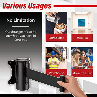 DuraSteel Wall Mount Crowd Control Retractable Belt Barrier - 9.2 Ft Black Retractables Barrier Belt, Crowd Control Barriers Do Not Enter Line Dividers for Crowds NOT Stanchions with Retractable Belts - color: Black Belt, size: Black Body