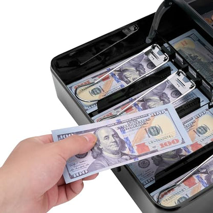 Locking Cash Box with Key Lock and Money Tray, Money Box, Lock Safe Box, Cash Money Lock Safe Box for Cash Register 11.8"x9.45"x3.54" (Black Combination) - color: Black Combination