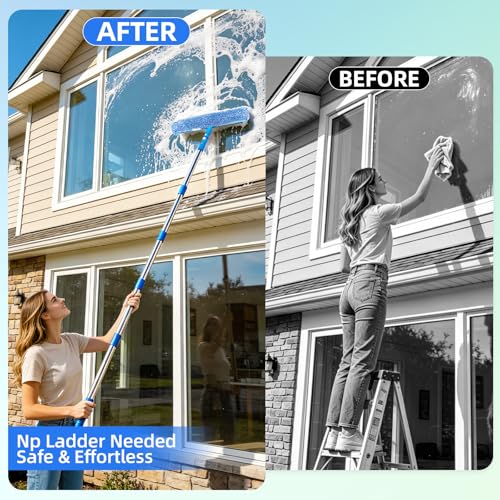 Window Cleaning Kit with Bucket, Squeegee and Scrubber for Home Outdoor