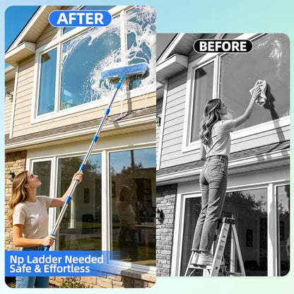 Window Cleaning Kit with Bucket, Squeegee and Scrubber for Home Outdoor