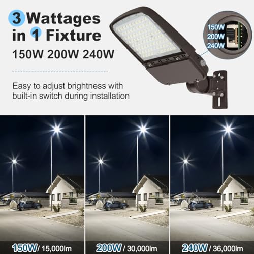 LED Parking Lot Light 240W/200W/150W Adjustable with Dusk to Dawn - size: 240W
