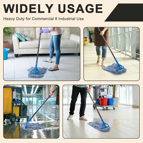 Commercial Industrial Mop with 3 Extra Large Reusable Replacement Head - size: Blue Handle + 3 Mop Head