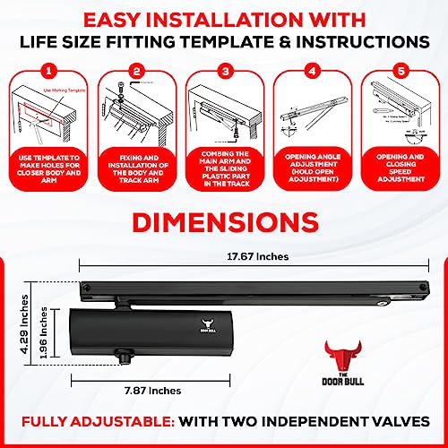 The Door Bull Series 5000 Automatic Door Closer – Hold Open Arm Features - size: 5000 Series, style: Matte Black