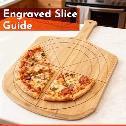 Wooden Pizza Peel 12 Inch Board with Engraved Sizes - Multi-Purpose Bamboo Pizza Cutting Board, Wood Pizza Peel, Pizza Spatula Paddle, and Serving Board with Size and Cutting Guide - color: Natural(12 inch)