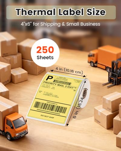 Phomemo 4x6 Yellow Thermal Label, Shipping Labels Pack of 250 4x6 Roll Labels, Compatible with Phomemo, Zebra, Rollo, Jadens and Other Thermal Printers - color: Yellow-250