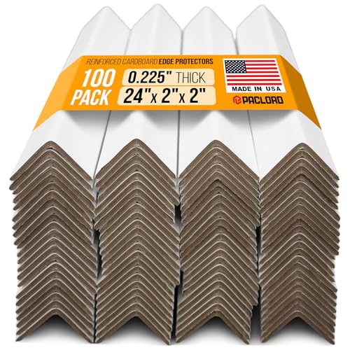 24" x 2" x 2" Reinforced Cardboard Edge Protectors, White (Pack of 100) – 0.225" Thick Extra Heavy-Duty Cardboard Corner Protectors – American Quality V-Board Pallet Edge Guard - color: Thickness: 0.225", size: Pack of 100