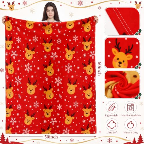 Kinlop 40 Pcs Christmas Throw Blankets Bulk Xmas Soft Cozy Lightweight Fleece Blanket Winter Holiday Blankets for Couch Bed Sofa Home Donation 50 x 60 Inch (Red Reindeer) - color: Red
